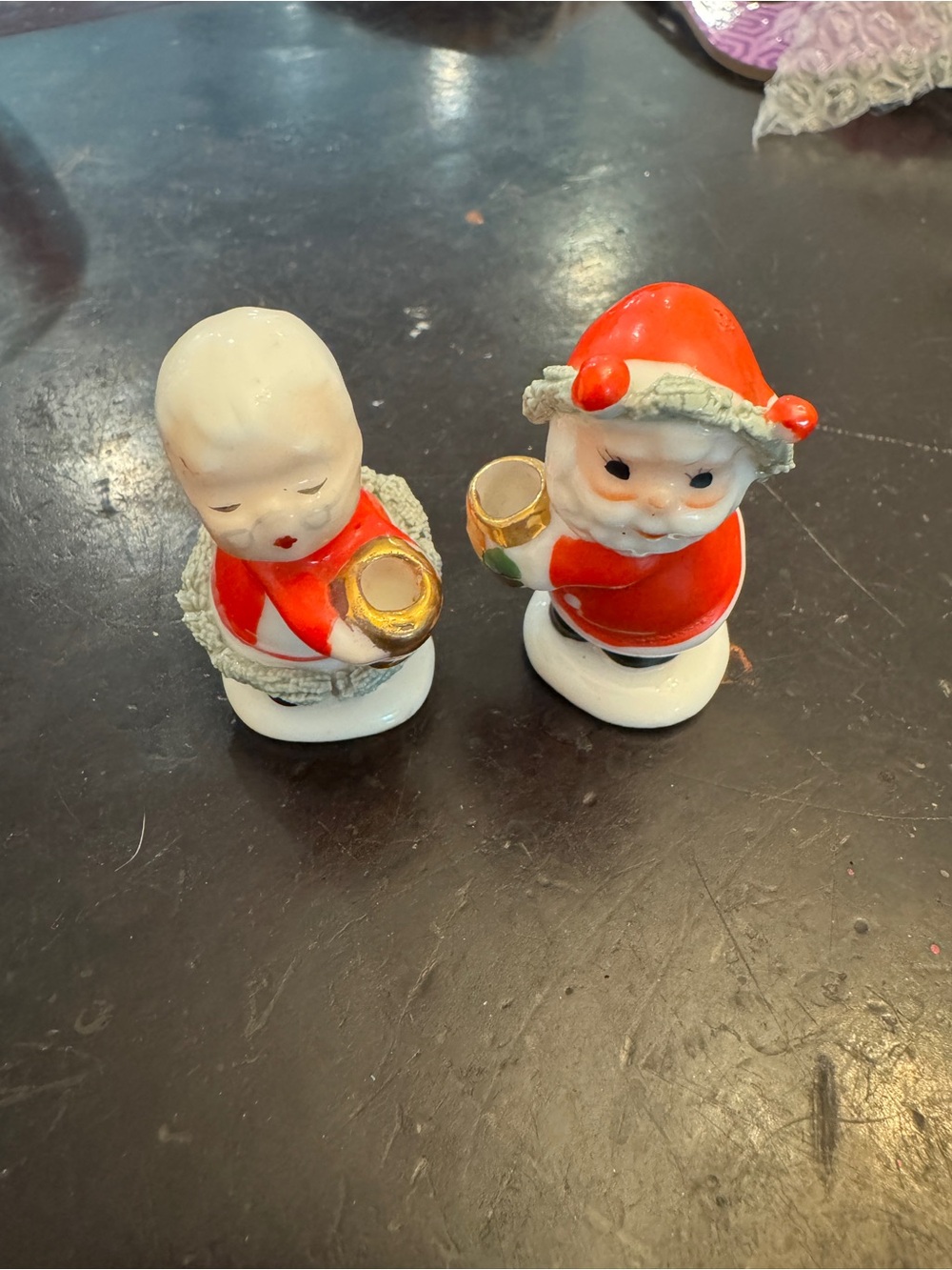 Vintage Christmas Santa & Mrs Claus Candle Holders Ceramic Miniature